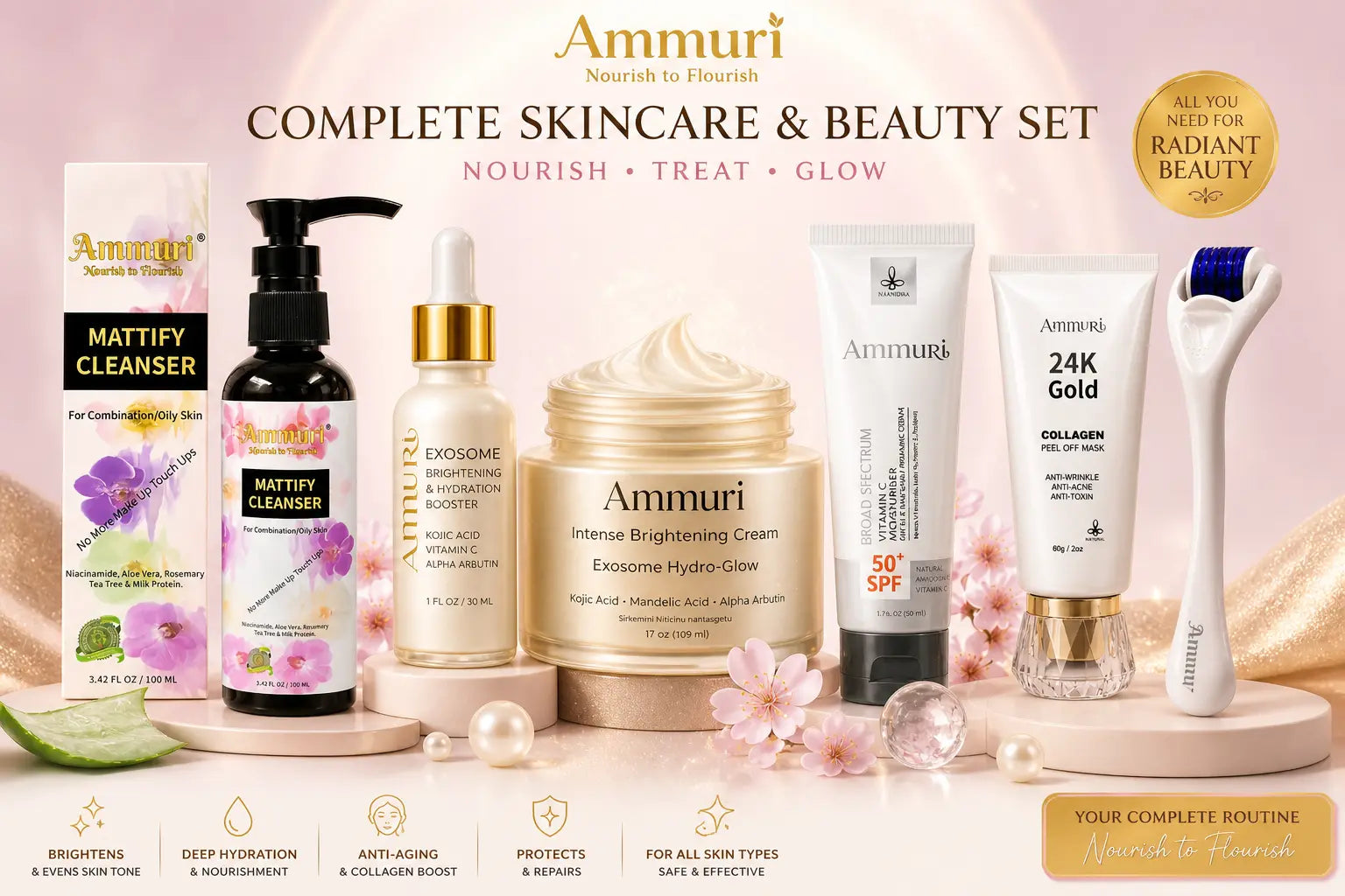 Complete Brightening Skincare & Beauty Set | Nourish, Treat & Glow | Ammuri Ammuri Skincare