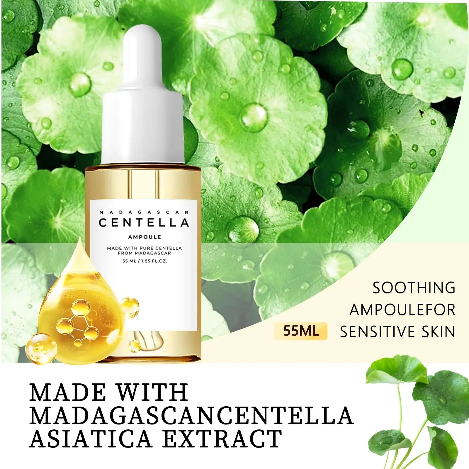 Madagascar Centella Asiatica Serum 55ml - Sensitive skin soothing formula with acne fighting，deep moisturizing benefits for face CD