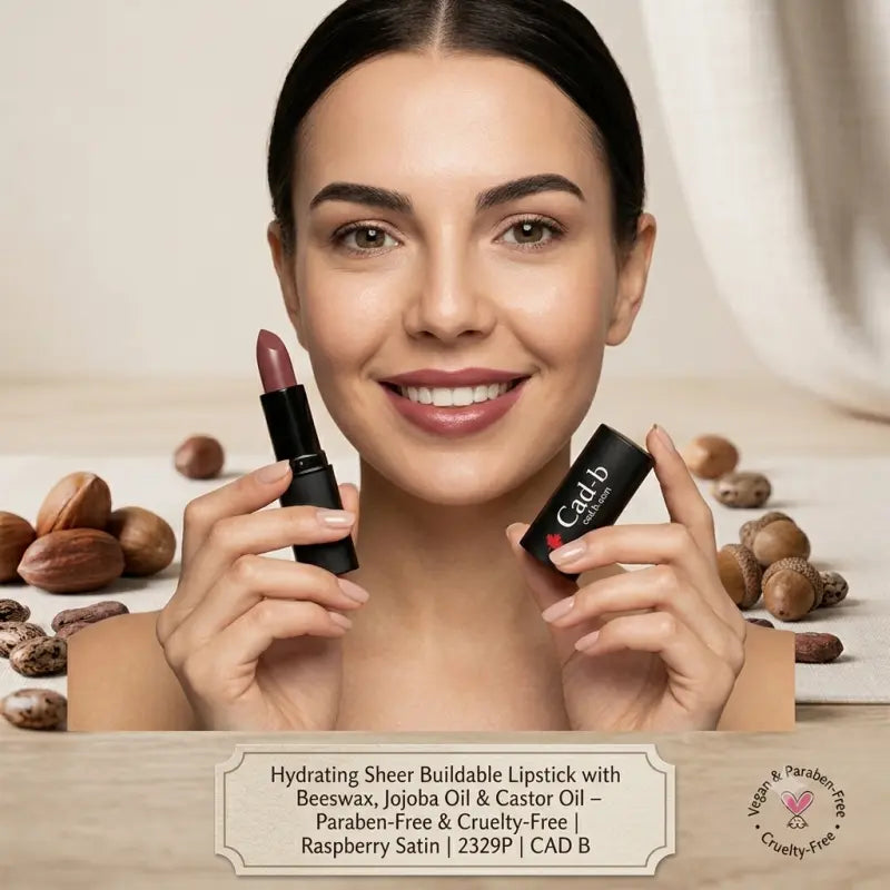 Hydrating Sheer Buildable Lipstick with Beeswax, Jojoba Oil & Castor Oil – Paraben-Free & Cruelty-Free | Raspberry Satin | 2329P | CAD B