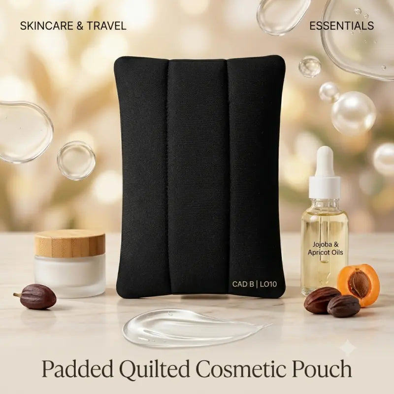 Makeup Bag | Padded Quilted Cosmetic Pouch for Makeup, Skincare & Travel Essentials | BLACK | CAD B