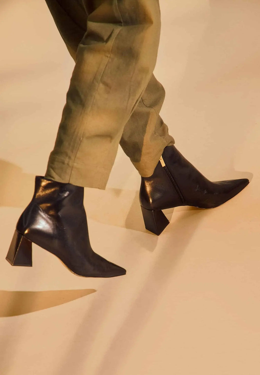 Mabea Black Sheepskin Ankle Boots – 6.4cm Pointed Block Heel Mangará Atelier