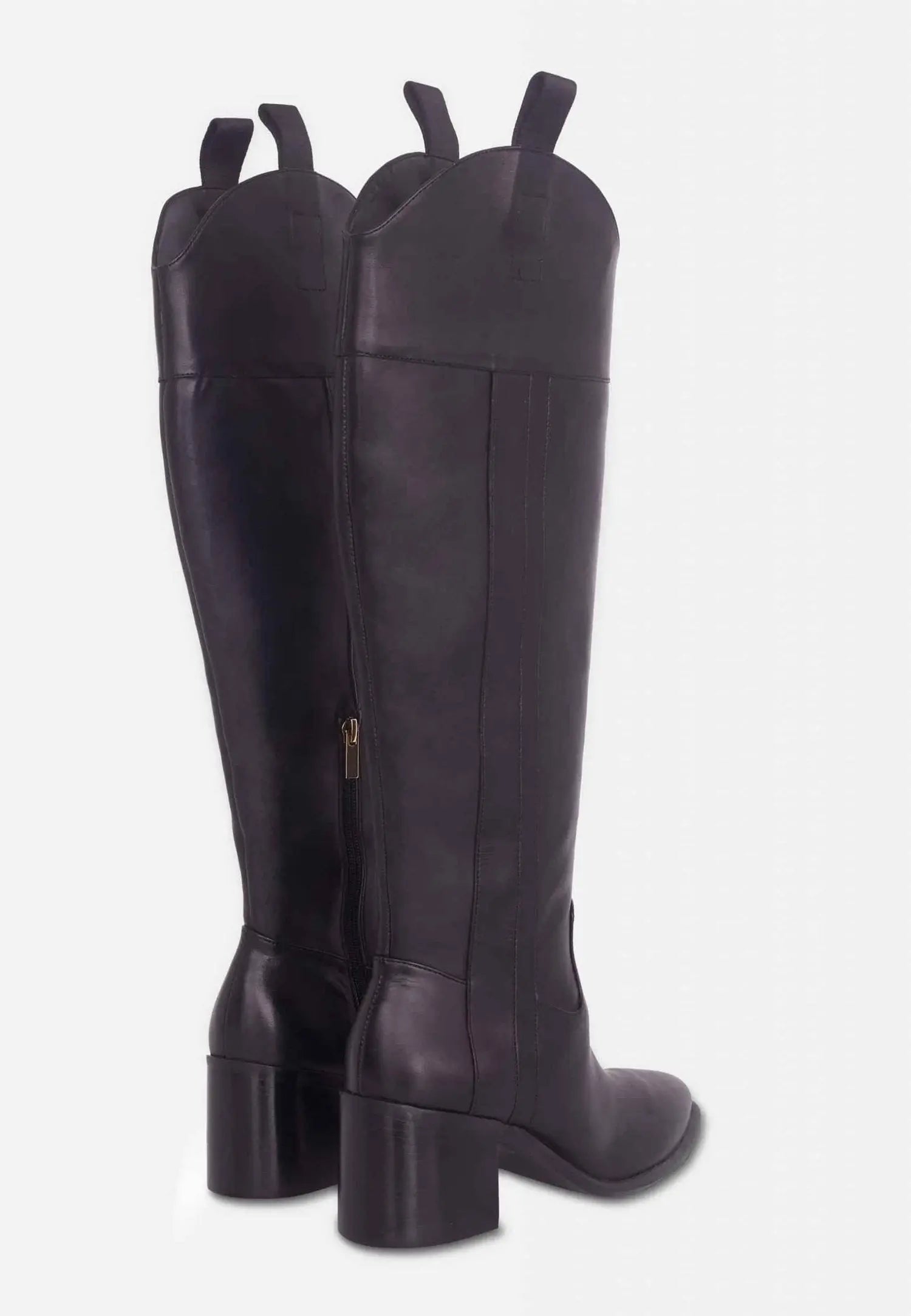 Canna Black Calf Leather Knee-High Riding Boots – 6.5cm Block Heel Mangará Atelier