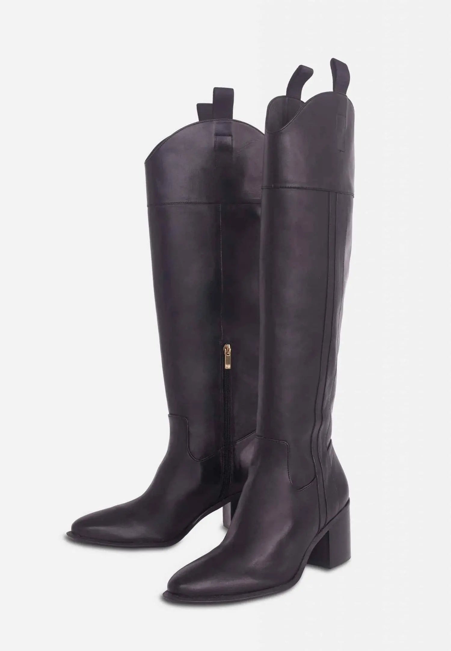 Canna Black Calf Leather Knee-High Riding Boots – 6.5cm Block Heel Mangará Atelier