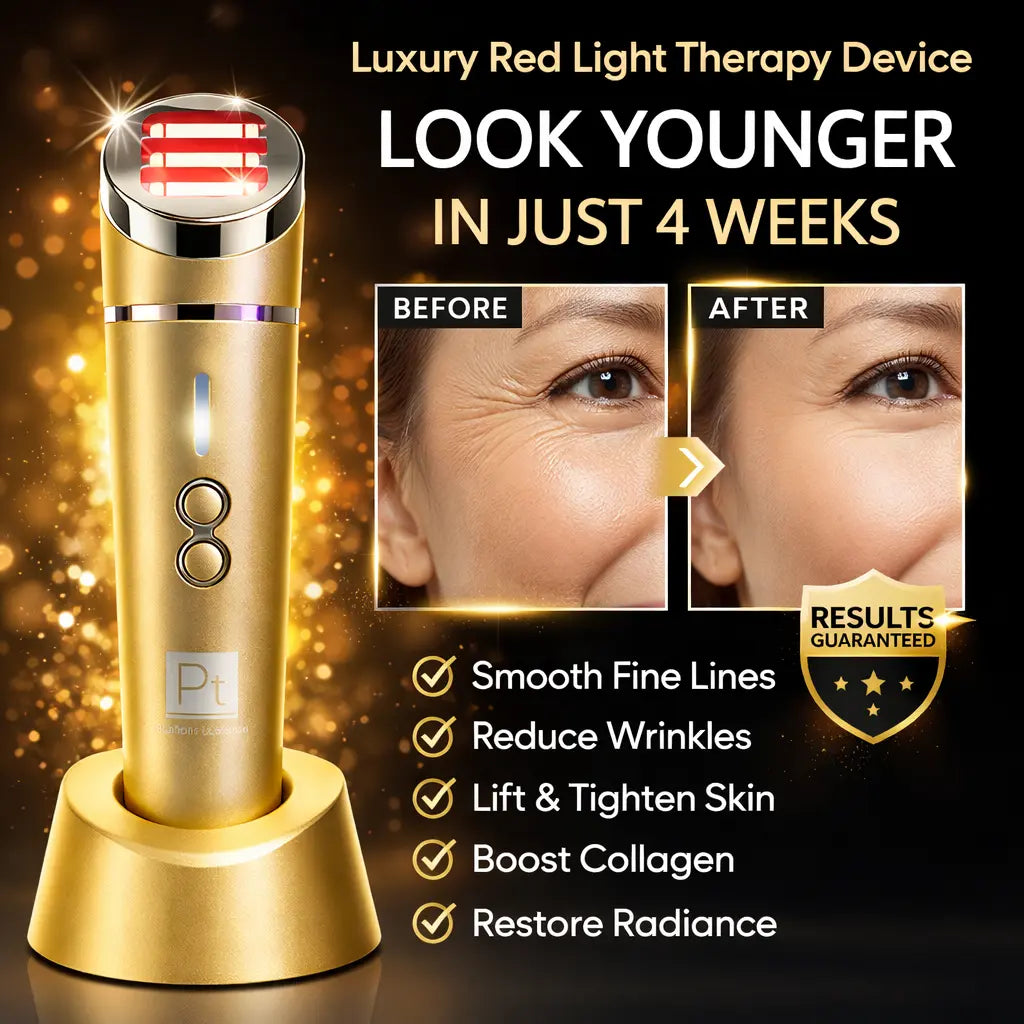 Platinum Gold Red Light Therapy At-home red light therapy for anti-aging and skin rejuvenation.