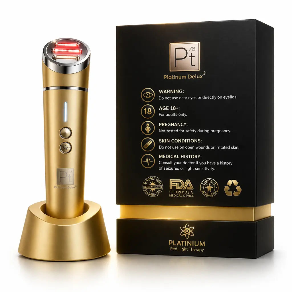Platinum Gold Red Light Therapy At-home red light therapy for anti-aging and skin rejuvenation.