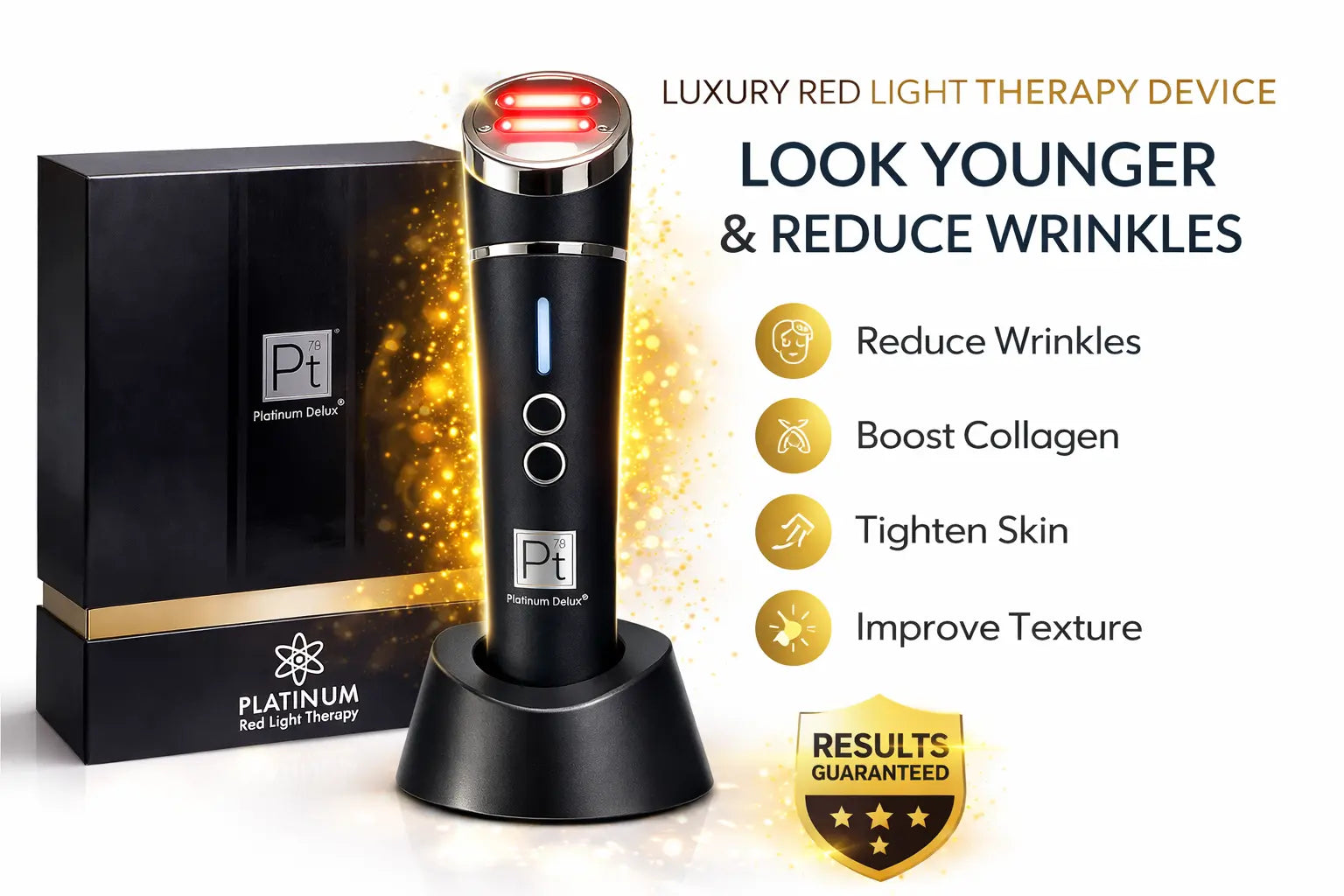 Platinum Silver Red Light Therapy At-home red light therapy for anti-aging and skin rejuvenation.