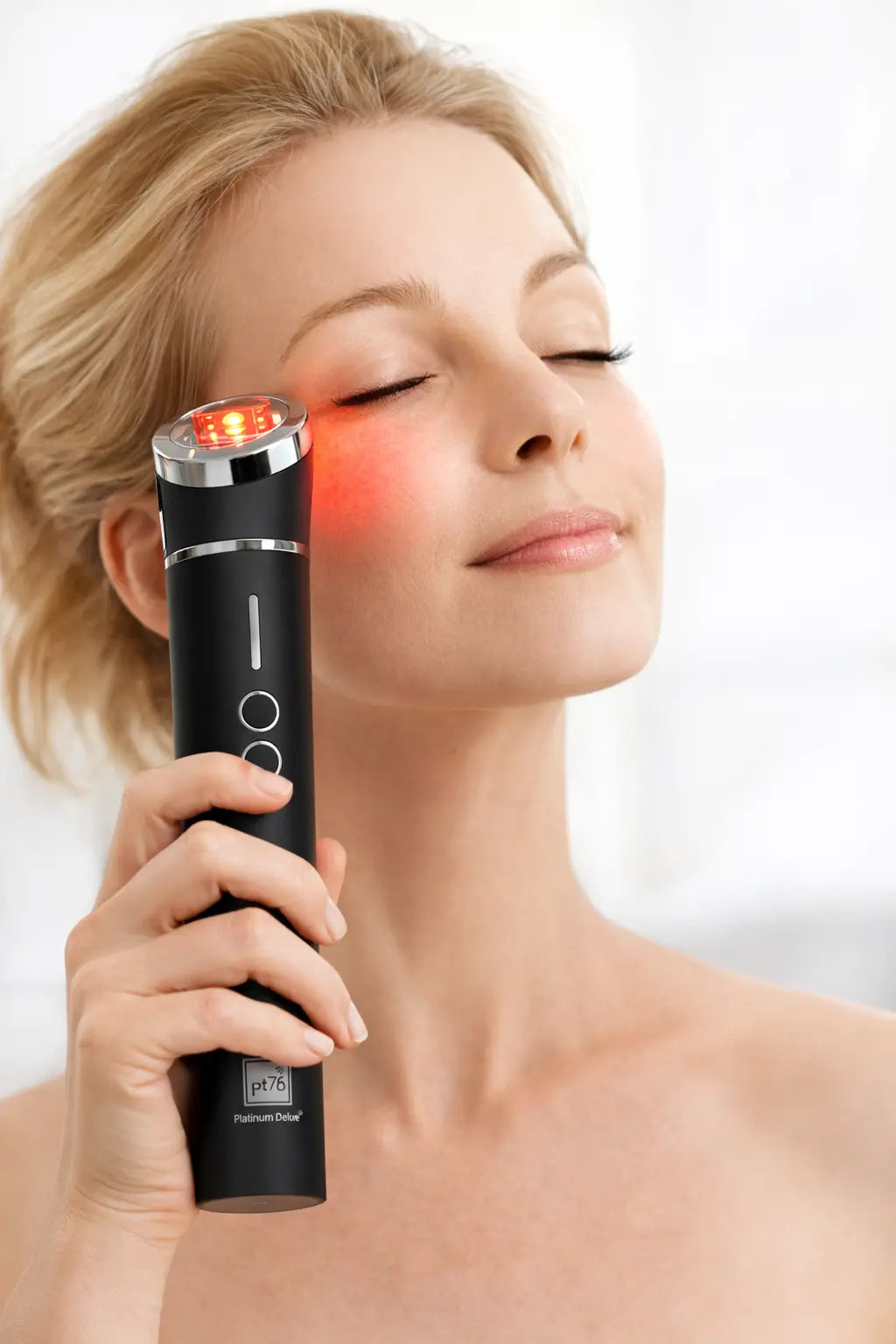 Platinum Silver Red Light Therapy At-home red light therapy for anti-aging and skin rejuvenation.