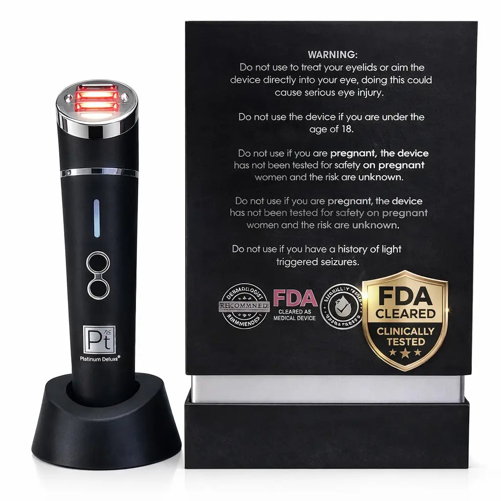 Platinum Silver Red Light Therapy At-home red light therapy for anti-aging and skin rejuvenation.