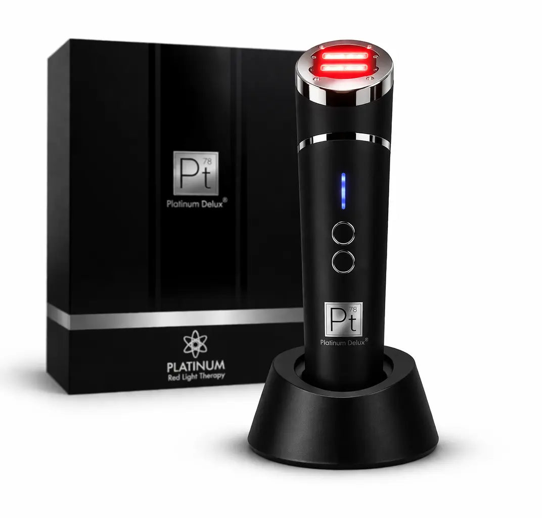 Platinum Silver Red Light Therapy At-home red light therapy for anti-aging and skin rejuvenation.